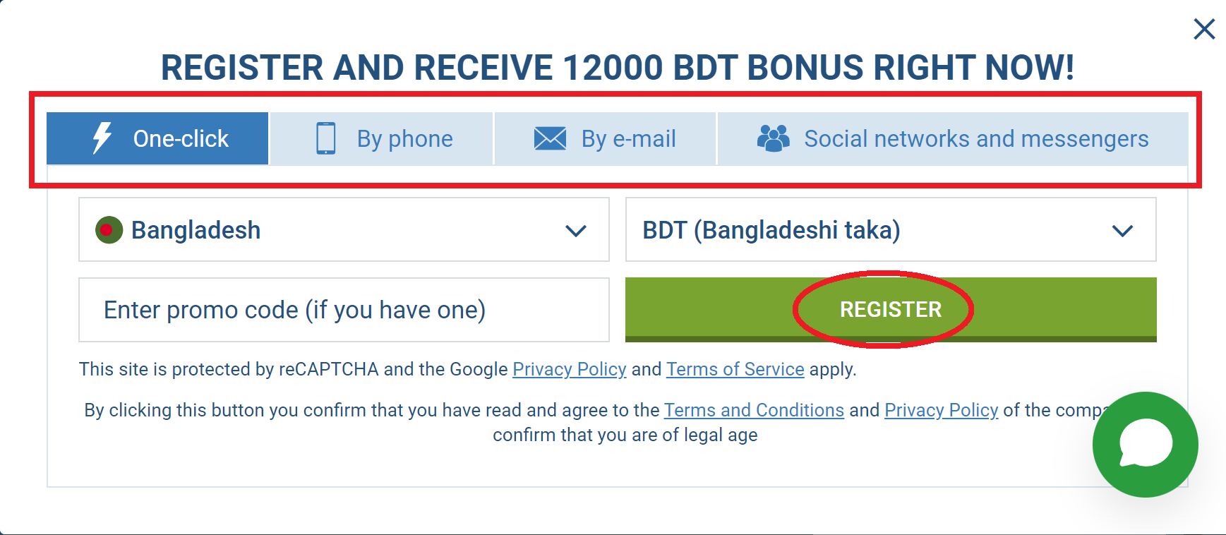 1xBet registration Bangladesh in one click